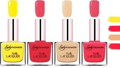 

Lady fashion Extra Shine Extra Long Stay Chip Resistant Nail Polish Yellow,Pink,Beach Nude,Bright Pink(Pack of 4)
