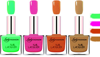 

Lady fashion Extra Shine Extra Long Stay Chip Resistant Nail Polish Light Green,Mettalic Pink,Copper,Mettalic Brown(Pack of 4)