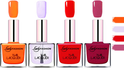 

Lady fashion Extra Shine Extra Long Stay Chip Resistant Nail Polish Juicy Orange,Top Coat,Red,Maroon(Pack of 4)