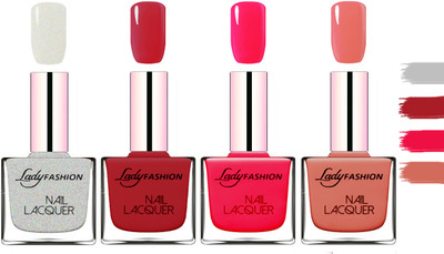 

Lady fashion Extra Shine Extra Long Stay Chip Resistant Nail Polish Grey,Dark Red,Sweet Red,Nude(Pack of 4)