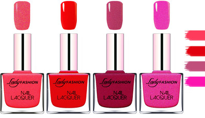 

Lady Fashion Extra Shine Extra Long Stay Chip Resistant Nail Polish Beach Nude,White,Top Coat,Red(Pack of 4)