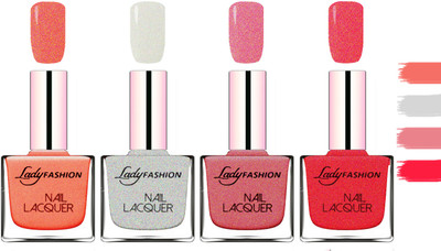 

Lady Fashion Extra Shine Extra Long Stay Chip Resistant Nail Polish Orange Silk,Grey,Mauve,Pink(Pack of 4)