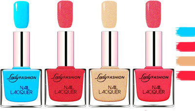 

Lady fashion Extra Shine Extra Long Stay Chip Resistant Nail Polish Sky Blue,Pink,Beach Nude,Bright Pink(Pack of 4)