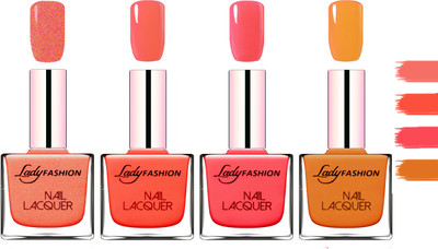 

Lady Fashion Extra Shine Extra Long Stay Chip Resistant Nail Polish Orange Silk,Light Orange,Baby Pink,Nude(Pack of 4)