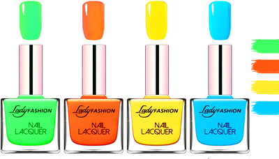 

Lady fashion Extra Shine Extra Long Stay Chip Resistant Nail Polish Light Green,Juicy Orange,Yellow,Sky Blue(Pack of 4)