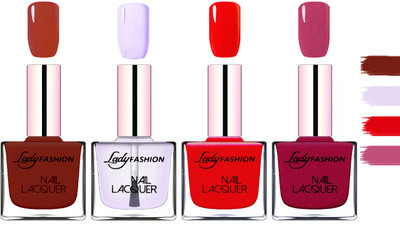 

Lady Fashion Extra Shine Extra Long Stay Chip Resistant Nail Polish Coffee,Top Coat,Red,Maroon(Pack of 4)