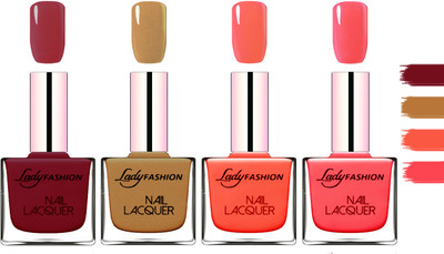 

Lady fashion Extra Shine Extra Long Stay Chip Resistant Nail Polish Voilet,Copper,Mettalic Pink,Light Orange(Pack of 4)
