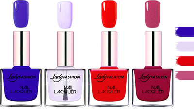

Lady fashion Extra Shine Extra Long Stay Chip Resistant Nail Polish Blue,Top Coat,Red,Maroon(Pack of 4)