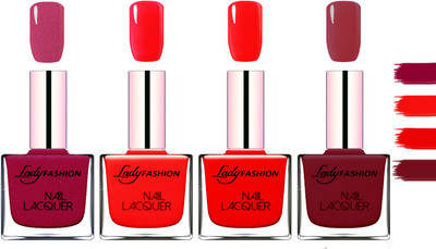 

Lady Fashion Extra Shine Extra Long Stay Chip Resistant Nail Polish Maroon,Bright Red,Bright Red,Voilet(Pack of 4)