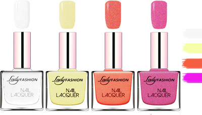 

Lady Fashion Extra Shine Extra Long Stay Chip Resistant Nail Polish White,Mettalic Gold,Orange Silk,Abricoat Rose(Pack of 4)