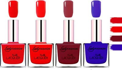 

Lady Fashion Extra Shine Extra Long Stay Chip Resistant Nail Polish Red,Bright Red,Voilet,Blue(Pack of 4)