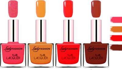 

Lady Fashion Extra Shine Extra Long Stay Chip Resistant Nail Polish Bright Pink,Nude,Juice Red,Coffee(Pack of 4)