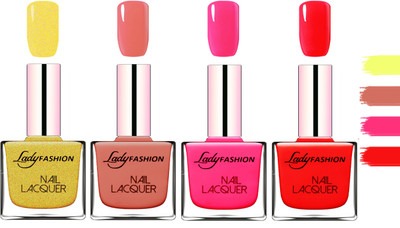 

Lady Fashion Extra Shine Extra Long Stay Chip Resistant Nail Polish Golden,Nude,Pink,Bright Red(Pack of 4)
