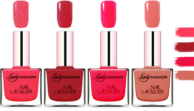 

Lady Fashion Extra Shine Extra Long Stay Chip Resistant Nail Polish Bright Pink,Dark Red,Sweet Red,Nude(Pack of 4)