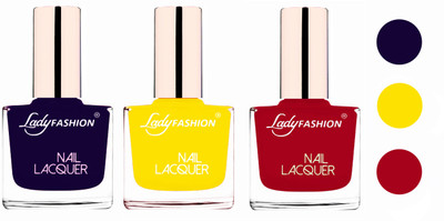 Lady Fashion Extra Shine Extra Long Stay Chip Resistant Nail Polish (Set Of 3) Blue,Yellow,Dark Red(Pack of 3)