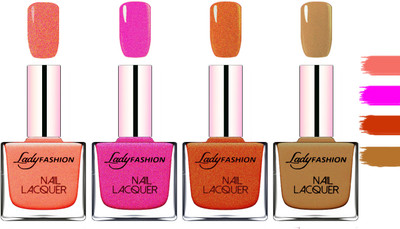 

Lady Fashion Extra Shine Extra Long Stay Chip Resistant Nail Polish Orange Silk,Mettalic Pink,Copper,Mettalic Brown(Pack of 4)