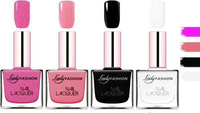 

Lady Fashion Extra Shine Extra Long Stay Chip Resistant Nail Polish Abricoat Rose,Silky Pink,Black,White(Pack of 4)