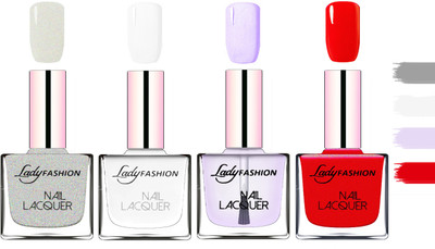

Lady Fashion Extra Shine Extra Long Stay Chip Resistant Nail Polish Grey,White,Top Coat,Red(Pack of 4)