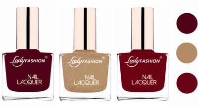 

Lady Fashion Extra Shine Extra Long Stay Chip Resistant Nail Polish (set of 3) Maroon,Beach Nude,Pink(Pack of 3)