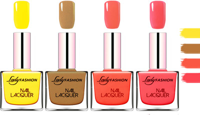 

Lady fashion Extra Shine Extra Long Stay Chip Resistant Nail Polish Yellow,Copper,Mettalic Pink,Light Orange(Pack of 4)