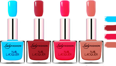 

Lady fashion Extra Shine Extra Long Stay Chip Resistant Nail Polish Sky Blue,Dark Red,Sweet Red,Nude(Pack of 4)