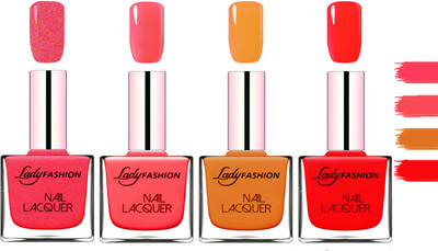 

Lady Fashion Extra Shine Extra Long Stay Chip Resistant Nail Polish Bright Pink,Light Orange,Baby Pink,Nude(Pack of 4)