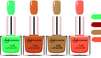 

Lady fashion Extra Shine Extra Long Stay Chip Resistant Nail Polish Light Green,Copper,Mettalic Brown,Light Orange(Pack of 4)