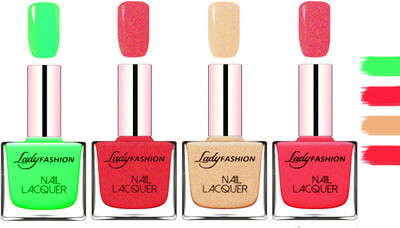 

Lady fashion Extra Shine Extra Long Stay Chip Resistant Nail Polish Light Green,Pink,Beach Nude,Bright Pink(Pack of 4)