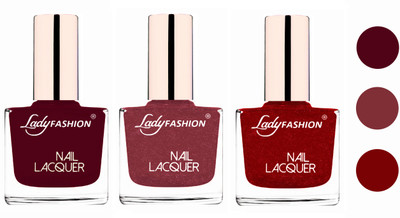 

Lady Fashion Extra Shine Extra Long Stay Chip Resistant Nail Polish (set of 3) Maroon,Mauve,Red(Pack of 3)