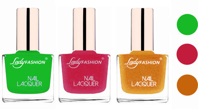 

Lady Fashion Extra Shine Extra Long Stay Chip Resistant Nail Polish (Set Of 3) Light Green,Abricoat Rose,Golden(Pack of 3)
