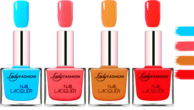 

Lady fashion Extra Shine Extra Long Stay Chip Resistant Nail Polish Sky Blue,Light Orange,Baby Pink,Nude(Pack of 4)