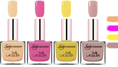 

Lady Fashion Extra Shine Extra Long Stay Chip Resistant Nail Polish Beach Nude,Abricoat Rose,Golden,Silky Purple(Pack of 4)