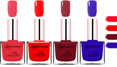 

Lady Fashion Extra Shine Extra Long Stay Chip Resistant Nail Polish Pink,Red,Violet,Blue(Pack of 4)