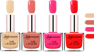 

Lady Fashion Extra Shine Extra Long Stay Chip Resistant Nail Polish Beach Nude,Nude,Pink,Bright Red(Pack of 4)