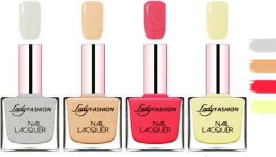 

Lady fashion Extra Shine Extra Long Stay Chip Resistant Nail Polish Grey,Beach Nude,Bright Pink,Mettalic Gold(Pack of 4)