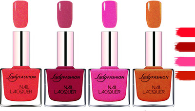 

Lady Fashion Extra Shine Extra Long Stay Chip Resistant Nail Polish Pink,Maroon,Mettalic Pink,Copper(Pack of 4)