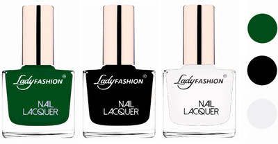 

Lady Fashion Extra Shine Extra Long Stay Chip Resistant Nail Polish (Set Of 3) Dark Green,Black,White(Pack of 3)