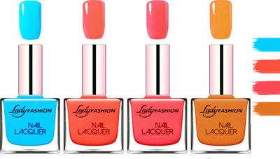 

Lady fashion Extra Shine Extra Long Stay Chip Resistant Nail Polish Sky Blue,Mettalic Brown,Light Orange,Baby Pink(Pack of 4)