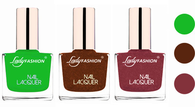 

Lady Fashion Extra Shine Extra Long Stay Chip Resistant Nail Polish (Set Of 3) Light Green,Copper(Pack of 3)