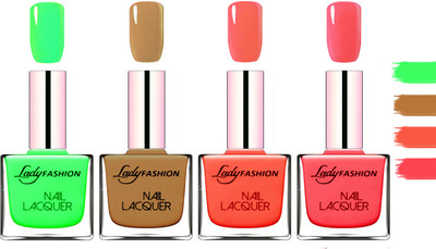 

Lady fashion Extra Shine Extra Long Stay Chip Resistant Nail Polish Light Green,Copper,Mettalic Pink,Light Orange(Pack of 4)