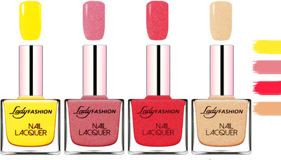 Lady fashion Extra Shine Extra Long Stay Chip Resistant Nail Polish Yellow,Mauve,Pink,Beach Nude(Pack of 4)