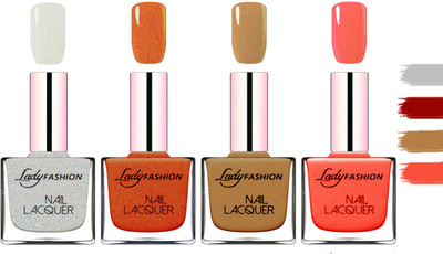 

Lady fashion Extra Shine Extra Long Stay Chip Resistant Nail Polish Grey,Copper,Mettalic Brown,Light Orange(Pack of 4)