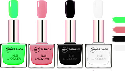 

Lady fashion Extra Shine Extra Long Stay Chip Resistant Nail Polish Light Green,Silky Pink,Black,White(Pack of 4)