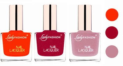 

Lady Fashion Extra Shine Extra Long Stay Chip Resistant Nail Polish (Set Of 3) Juicy Orange,Bright Pink,Silky Purple(Pack of 3)