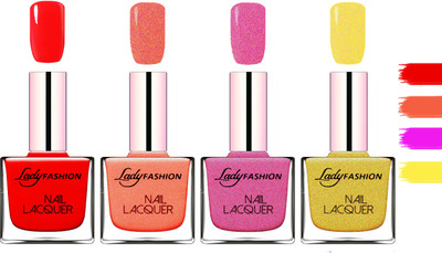 

Lady Fashion Extra Shine Extra Long Stay Chip Resistant Nail Polish Red,Orange Silk,Abricoat Rose,Golden(Pack of 4)
