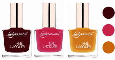 

Lady Fashion Extra Shine Extra Long Stay Chip Resistant Nail Polish (set of 3) Maroon,Abricoat Rose,Golden(Pack of 3)