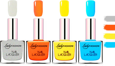 

Lady fashion Extra Shine Extra Long Stay Chip Resistant Nail Polish Grey,Juice Orange,Yellow,Sky Blue(Pack of 4)