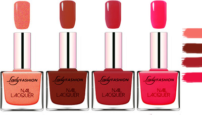 

Lady Fashion Extra Shine Extra Long Stay Chip Resistant Nail Polish Orange Silk,Coffee,Dark Red,Sweet Red(Pack of 4)