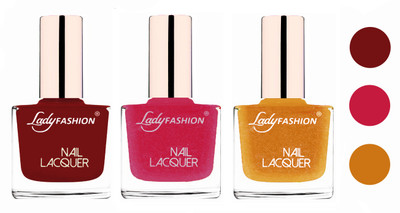 

Lady Fashion Extra Shine Extra Long Stay Chip Resistant Nail Polish (set of 3) Coffee,Abricoat Rose,Golden(Pack of 3)