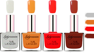 

Lady fashion Extra Shine Extra Long Stay Chip Resistant Nail Polish Grey,Nude,Juce Red,Coffe(Pack of 4)